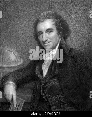 Thomas Paine (1737-1809), in England geborener amerikanischer politischer Aktivist, Philosoph, Politiktheoretiker und Revolutionär, der Common Sense (1776) und die amerikanische Krise (1776–1783), zwei der einflussreichsten Broschüren zu Beginn der amerikanischen Revolution, verfasste, Stockfoto