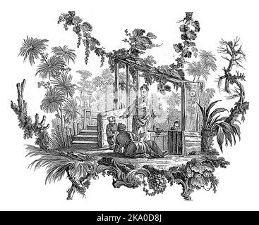Chinesische Häuser und Figuren. Suite mit sechs Drucken. I. Pilling Inv. FA. aveline sc. London von I. Pillement, A Paris chez Basan, Francois-Antoine Aveline, Stockfoto