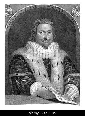 Porträt von Aloysius Contareno, Lucas Vorsterman (I), 1628 Porträt des italienischen Diplomaten Aloysius Contareno, im Alter von 31 Jahren. Stockfoto