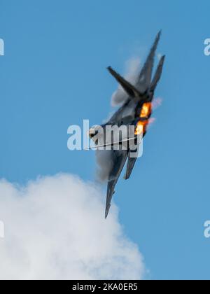 Sanford, FL, USA. 30. Oktober 2022. F-22 Raptor führt Manöver während der Orlando Air & Space Show auf dem Orlando Sanford International Airport in Sanford, FL, durch. Romeo T Guzman/CSM/Alamy Live News Stockfoto