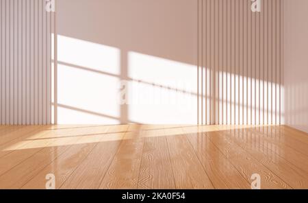Leerer Raum mit Holzboden, Innengeometrie-Szene, 3D Rendering. Digitales Zeichnen. Stockfoto