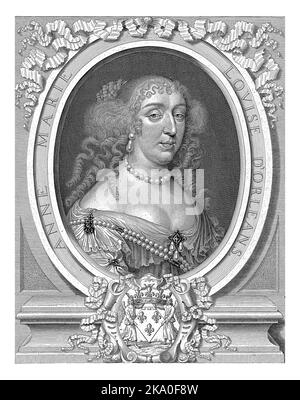 Porträt von Anne Marie Louise d'Orleans, Herzogin von Montpensier, Pieter van Schuppen, nach Gilbert de Seve, 1666 Stockfoto