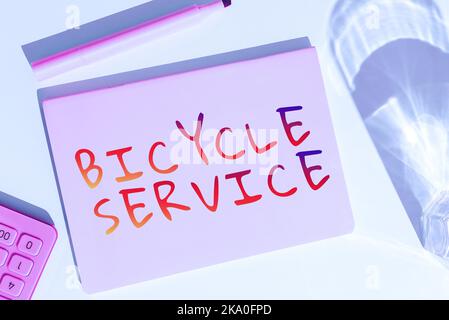 Inspiration zeigt Schild Fahrrad Service. Konzept bedeutet, einen Namen zu erstellen, der ein Produkt identifiziert und unterscheidet Stockfoto