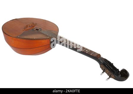 Ukrainische Domra. Langhalsiges Folk-Saiteninstrument der Lautenfamilie. Isoliert auf weißem Hintergrund. Stockfoto