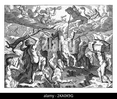 Bacchus hilft den Göttern im Kampf gegen die Titanen. Stockfoto