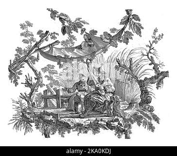 Chinesische Häuser und Figuren. Suite mit sechs Drucken. I. Pilling Inv. FA. aveline sc. London von I. Pillement, A Paris chez Basan, Francois-Antoine Aveline, Stockfoto