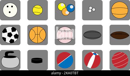 Ball Icon Set, Illustration oder Icon, Vektor auf weißem Hintergrund. Stock Vektor