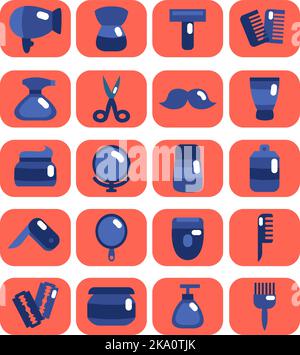Barber Shop Icon Set, Illustration oder Icon, Vektor auf weißem Hintergrund. Stock Vektor