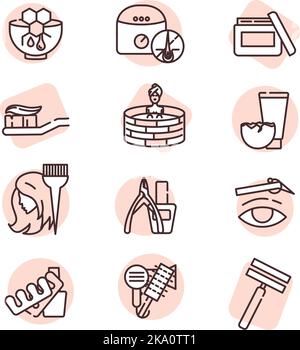 Beauty Icon Set, Illustration oder Icon, Vektor auf weißem Hintergrund. Stock Vektor