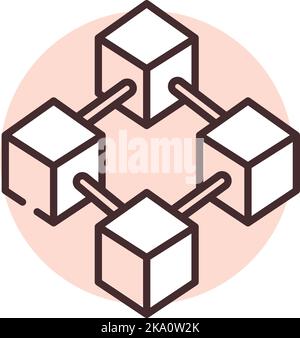 Blockchain-Block, Illustration oder Symbol, Vektor auf weißem Hintergrund. Stock Vektor