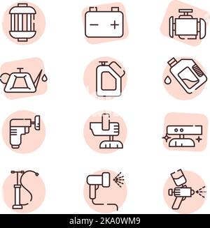 Auto-Symbolsatz, Illustration oder Symbol, Vektor auf weißem Hintergrund. Stock Vektor