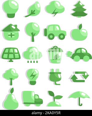 Ökologie Icon Set, Illustration oder Icon, Vektor auf weißem Hintergrund. Stock Vektor