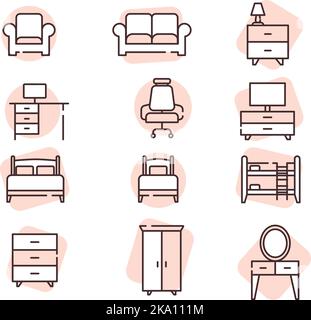 Möbel Icon Set, Illustration oder Icon, Vektor auf weißem Hintergrund. Stock Vektor