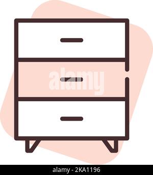 Möbelkommode, Illustration oder Ikone, Vektor auf weißem Hintergrund. Stock Vektor
