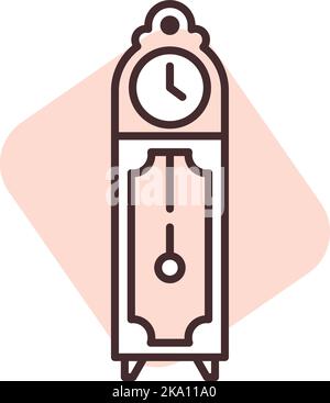 Möbel Standuhr, Illustration oder Ikone, Vektor auf weißem Hintergrund. Stock Vektor
