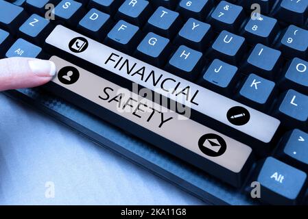 Schild mit der Anzeige „finanzielle Sicherheit“. Konzeptuelles Foto-visuelles Bild wie Diagramm, das verwendet wird, um Informationen beim Tippen von Informationen zur Online-Website darzustellen Stockfoto