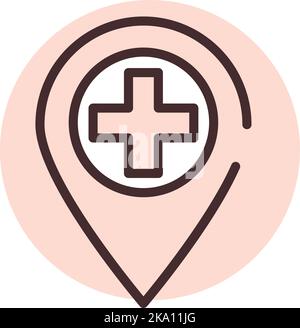 Krankenhausstandort, Illustration oder Symbol, Vektor auf weißem Hintergrund. Stock Vektor