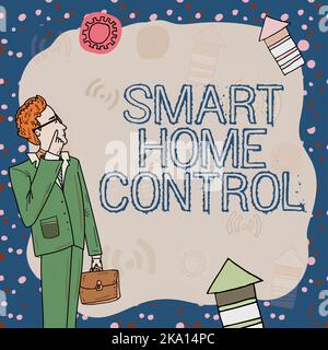 Text mit Inspiration Smart Home Control. Geschäftsansatz Internet der Dinge Technologie des Automatisierungssystems Stockfoto