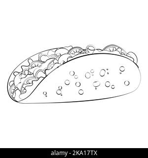 Tacos in einer dünnen Linie. Vektor auf weißem Hintergrund. Stock Vektor