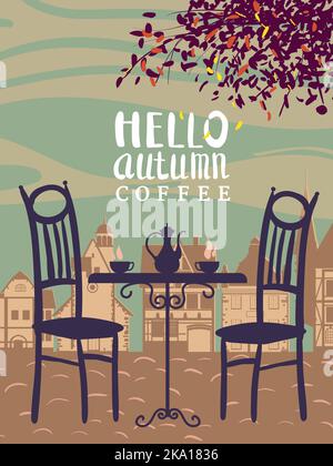 Hallo Herbst Coffee Street Cafe, Outdoor, Park, Herbststimmung, Nacht Stock Vektor