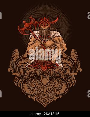 Illustration antike wikinger Krieger mit Gravur Ornament Stock Vektor
