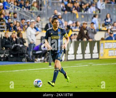 Chester, Pennsylvania, USA. 30. Oktober 2022. 30. Oktober 2022, der Chester PA- Union-Spieler ALEJANDRO BEDOYA (11) im Einsatz gegen den NYFC während des Spiels im Subaru Park (Bild: © Ricky Fitchett/ZUMA Press Wire) Quelle: ZUMA Press, Inc./Alamy Live News Stockfoto