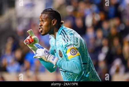 Chester, Pennsylvania, USA. 30. Oktober 2022. 30. Oktober 2022, Chester PA- Union Spieler ANDRE BLAKE (18) im Einsatz gegen NYFC während des Spiels in Subaru Park (Bild: © Ricky Fitchett/ZUMA Press Wire) Quelle: ZUMA Press, Inc./Alamy Live News Stockfoto