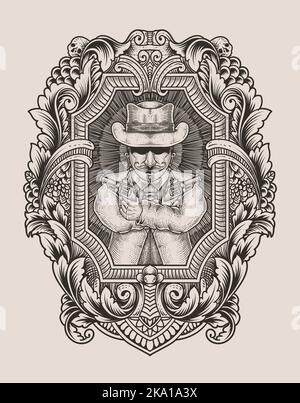 Illustration Mafia Gangster mit Gravur Stil Stock Vektor