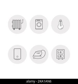 Eine Reihe von linearen Symbolen mit elektrischen Haushaltsgeräten. Lineare Vektorsymbole auf weißem Hintergrund Stock Vektor
