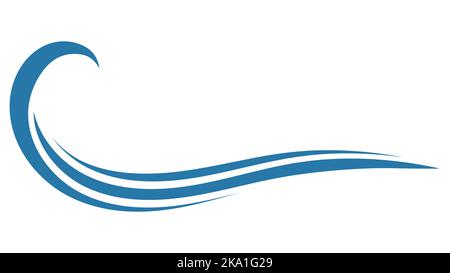 Wellenlogo Meer, Windsurfing-Ikone blauer Wind, Business-Strand am Wasser Stock Vektor