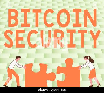 Handschrift Text Bitcoin Sicherheit. Konzept Bedeutung Prozess zur proaktiven Überwachung der Marke Reputation Kollegen Conencting Two Pieces Jigsaw Puzzle Stockfoto