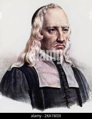 Portrait de Giovanni Alfonso Borelli (1608-1679) physiologiste et physicien italien (Giovanni Alfonso Borelli, italienischer Physiologe und Mathematiker) Gravur 19. Jahrhundert. Stockfoto