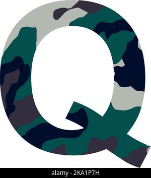 Englisches Alphabet Buchstabe Q, Khaki-Stil isoliert auf weißem Hintergrund - Vektor-Illustration Stock Vektor