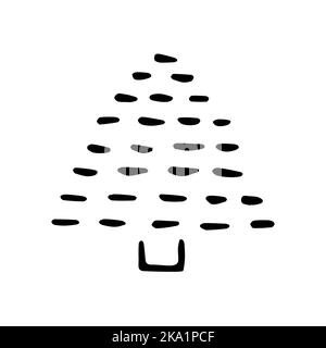 Vektor gemütliche Doodle Weihnachtsbaum. Handgezeichnete Tanne isoliert auf weißem Hintergrund. Skizzieren Sie den Baum skandinavischer Striche. Frohes Neues Jahr, Frohe Christma Stock Vektor