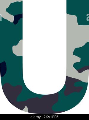 Englisches Alphabet Buchstabe U, khaki-Stil isoliert auf weißem Hintergrund - Vektor-Illustration Stock Vektor
