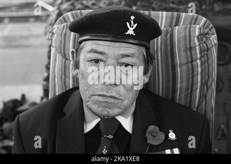 Gyanraj Rai trat am 7. 2013. November aus Protest gegen die Behandlung von Gurkhas durch die britische Regierung, Whitehall London, in einen Hungerstreik bis zum Tod. Stockfoto