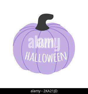 Frohe Halloween. Violetter Kürbis mit Botschaft. Vektorgrafik, flaches Design Stock Vektor