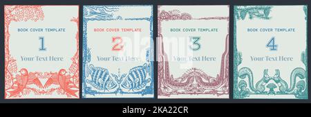 Animal Book Cover Design-Vorlage, Vintage Kinderbuch Cover-Design, holländisches Design aus dem frühen 20. Jahrhundert. Stock Vektor