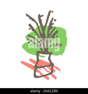 Doodle Vase Blumen Blumenstrauß. Kreative minimalistische abstrakte Hintergrund Pastellfarben. Grafisches Design Wanddekoration Banner Poster Mode Cover templat Stock Vektor
