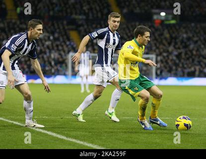 22.. Dezember 2012 - Barclays Premiership - West Bromwich Albion vs. Norwich City - Wes Hoolahan von Norwich City bricht in die West Bromwich Albion Box - Foto: Paul Roberts/Pathos. Stockfoto