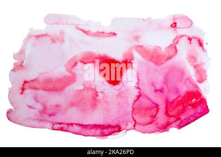 Farbstain für Aquarellfarben in Pink und Rot auf weißem Hintergrund isoliert. Stockfoto