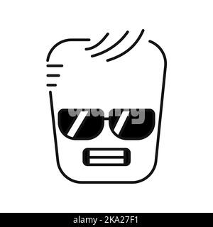 Quadratisches gelbes cooles Zeichen in der Brille Farbliniensymbol. Maskottchen der Emotionen. Stock Vektor