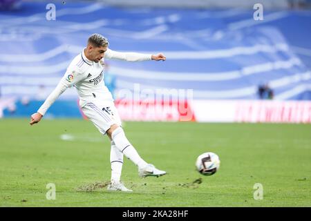 Federico Valverde von Real Madrid während des Fußballspiels der spanischen Meisterschaft La Liga zwischen Real Madrid und dem FC Girona am 30. Oktober 2022 im Santiago Bernabeu-Stadion in Madrid, Spanien - Foto: Oscar J Barroso/DPPI/LiveMedia Stockfoto
