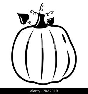 Herbst Gemüsekürbis, schwarzer Umriss, Vektor isolierte Illustration im Doodle-Stil. Stock Vektor