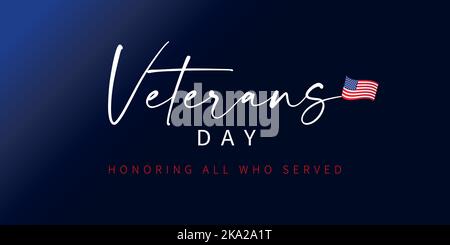 Veteranen-Tag zu Ehren aller, die blaue Banner serviert. Webbanner mit Schriftzug und Flagge USA. Vektorgrafik Stock Vektor