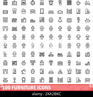 100 Möbel Ikonen gesetzt. Skizzieren Abbildung von 100 Möbel Symbole Vektor-Set isoliert auf weißem Hintergrund Stock Vektor