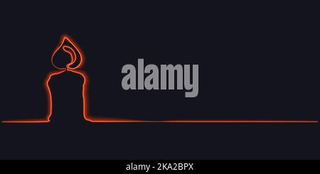 Brennende Feuerkerze. Fortlaufende einzeilige Zeichnung. Kerze Symbol leuchtet bunt rot Neon Linie auf schwarzem Bildschirm isoliert. Leichte Weihnachtskerze. Vektor Stock Vektor