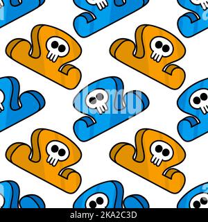 Ein nahtloses Muster von einem Haufen Piratenkappen, isoliert auf weißem Hintergrund Stock Vektor