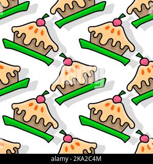 Ein nahtloses Muster von einem Haufen Kirsch-Cupcakes isoliert auf weißem Hintergrund Stock Vektor
