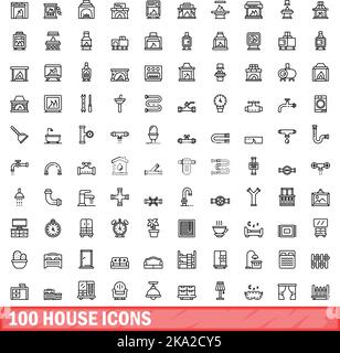 100 Haus-Icons gesetzt. Skizzieren Sie die Darstellung von 100 Haus-Symbole Vektor-Set isoliert auf weißem Hintergrund Stock Vektor